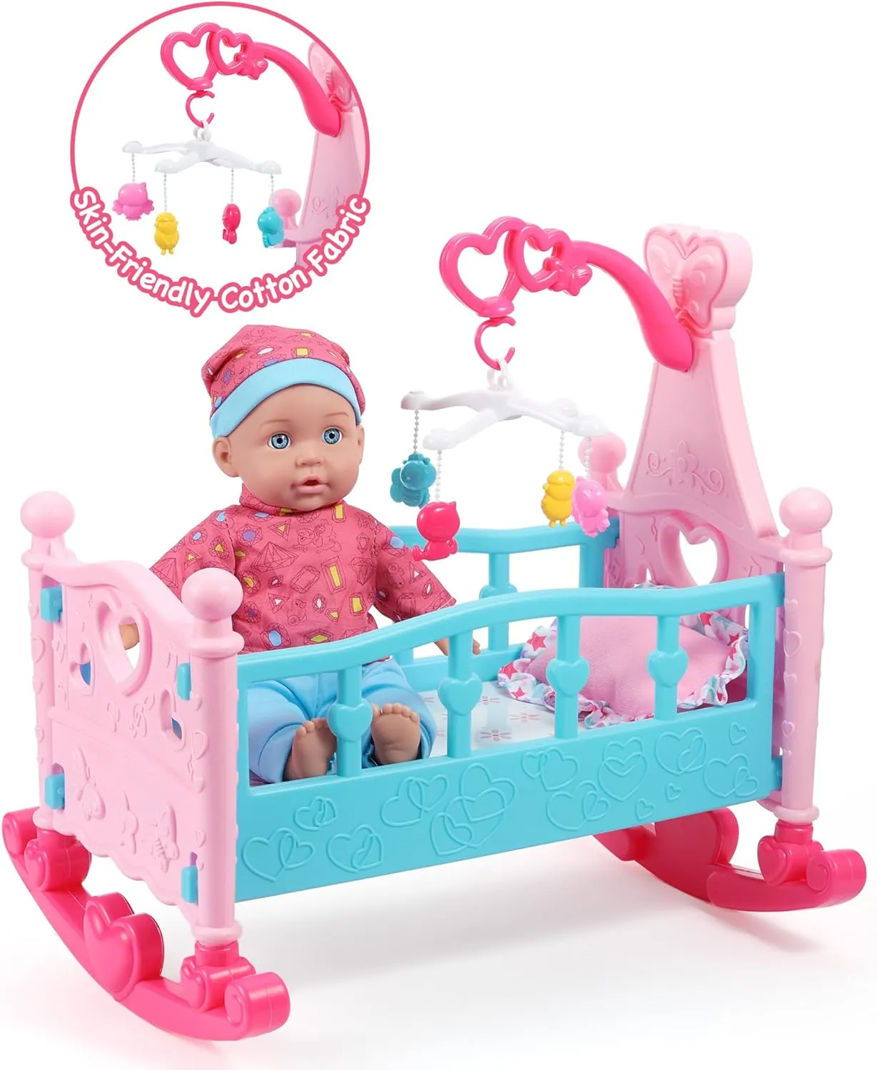 GAGAKU Baby Doll Set - 12" Toy with Crib Bed, 22Pcs Accessories Care Playset Including Cradle, Diaper, Feeding Set - Gift for 3  Year Old Girls Boys