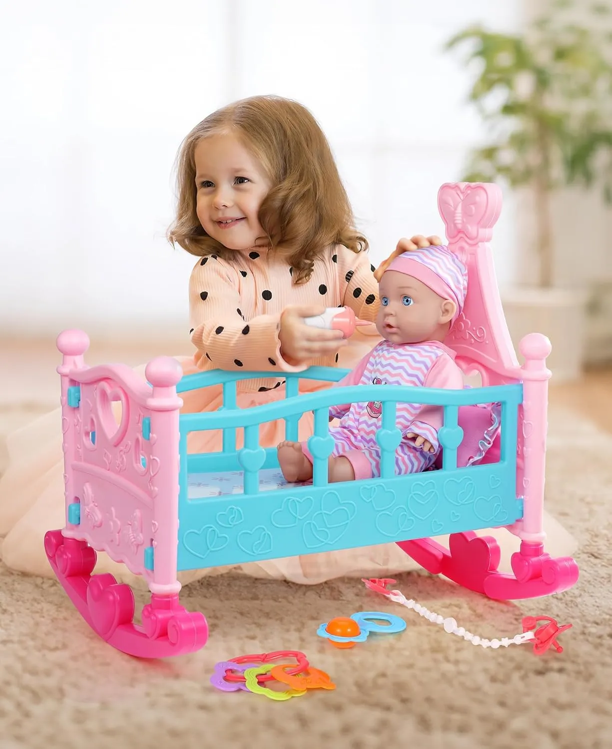 GAGAKU Baby Doll Set - 12" Toy with Crib Bed, 22Pcs Accessories Care Playset Including Cradle, Diaper, Feeding Set - Gift for 3  Year Old Girls Boys