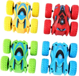 GALPADA 4pcs Double Sided Inertia Car for Educational Drop Resistant Car Model Safe Red Yellow Blue Green Present