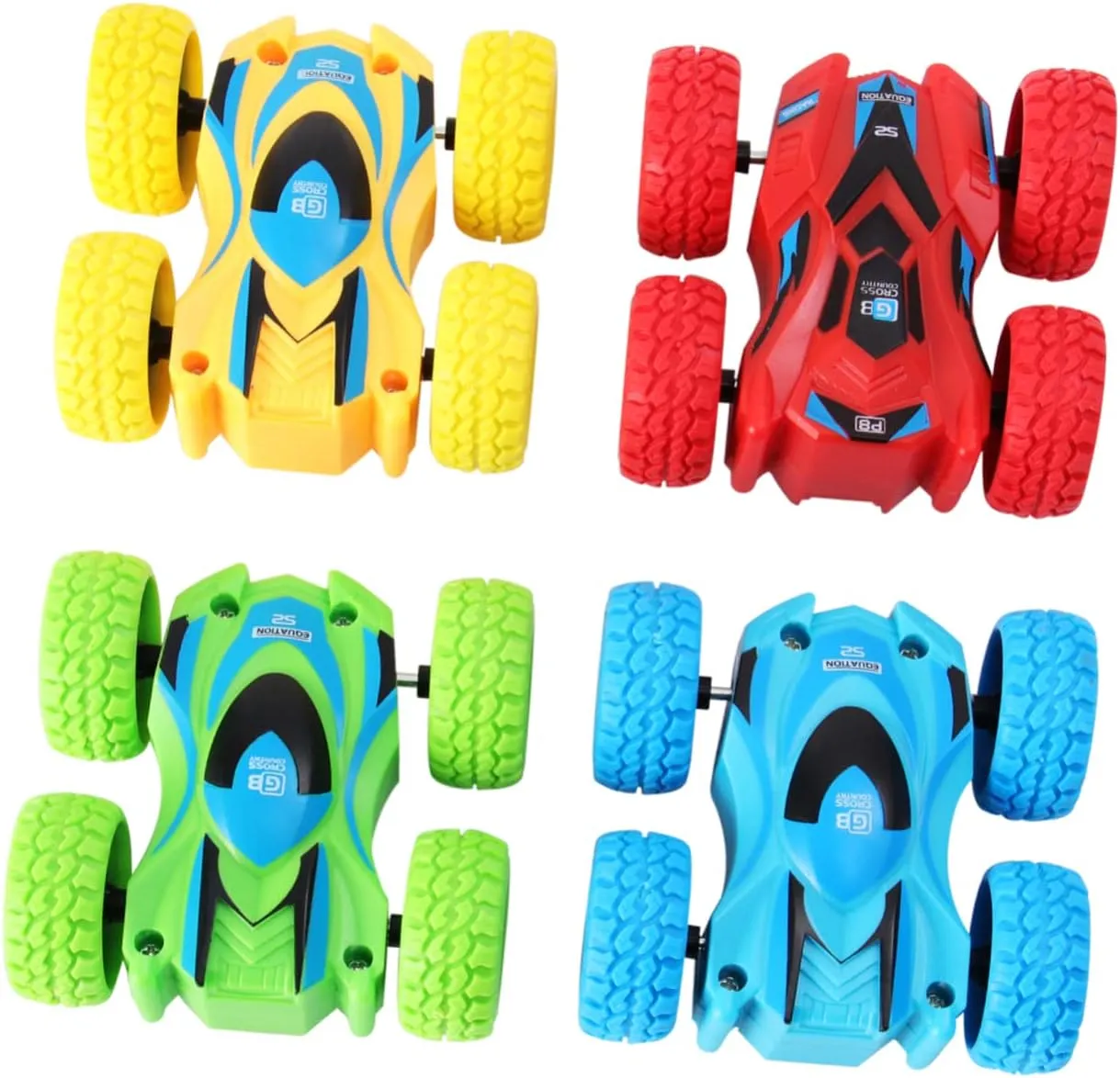 GALPADA 4pcs Double Sided Inertia Car for Educational Drop Resistant Car Model Safe Red Yellow Blue Green Present