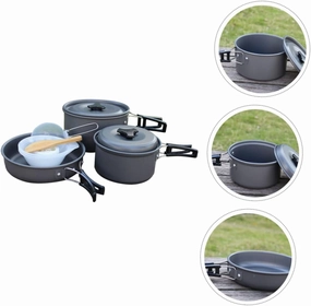 GANAZONO Cooking Equipment Set Camp Kettle Removable Handle Cookware Complete Cook Set Non-Stick Rustless for Rv Camping Backpacking Picnic