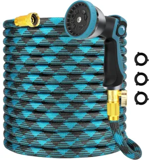 Garden Hose 50 FT NON-EXPANDABLE Water Hose Flexible Garden Hose & Ultra Lightweight Hose with 10-Pattern Garden Hose Nozzle High-Strength Special Cloth Cover with 3/4" Brass fitting for Garden