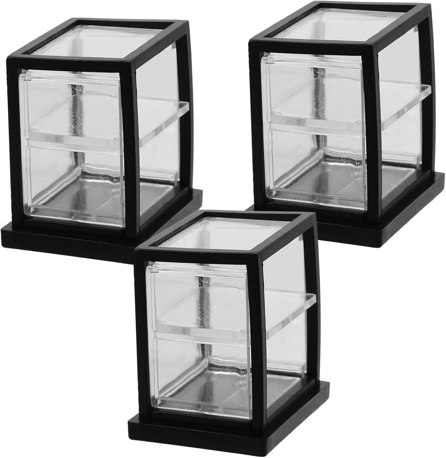 Garneck 5sets 3pcs Miniature Bakery Display Cabinet Double Layer Transparent Dollhouse Ornament Cute Store Cupboard for Cake Dessert Decoration Design 3pcs*5