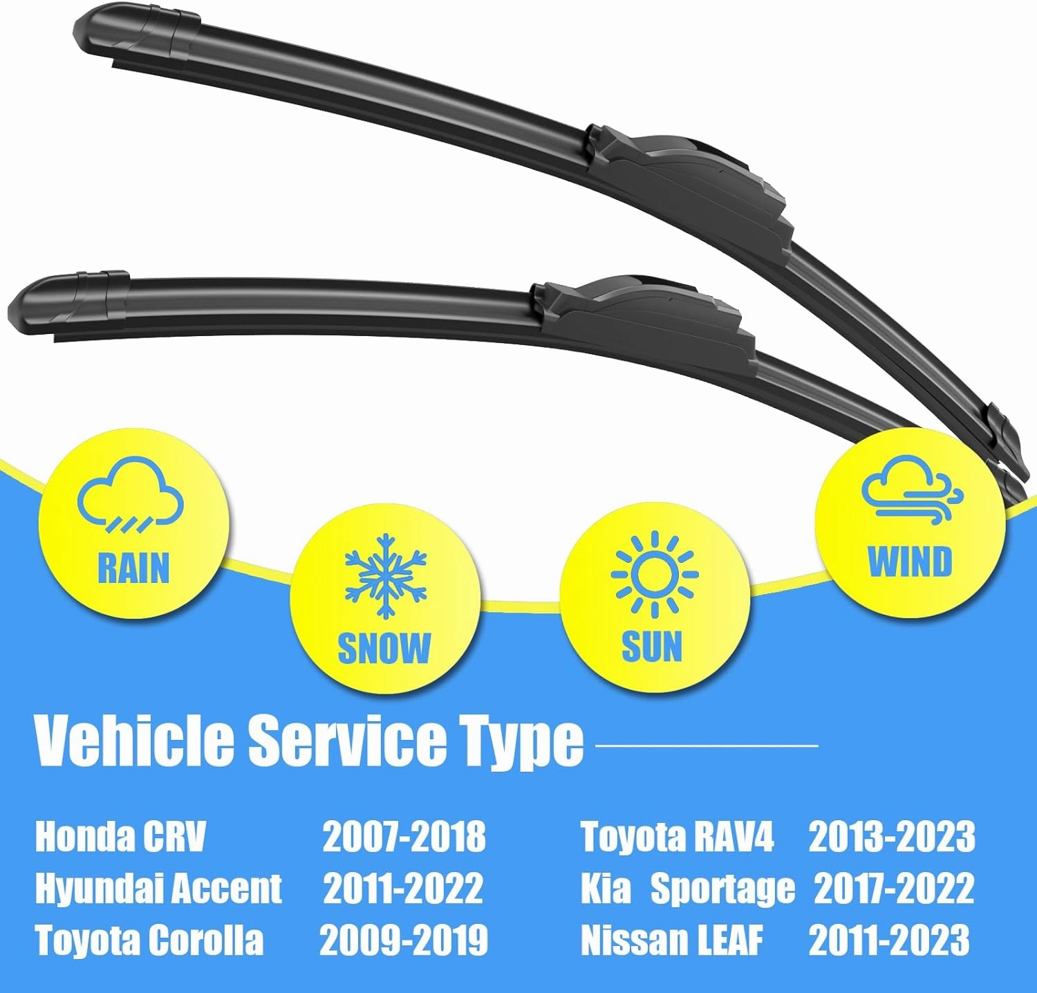 Gavimnal® 26" 16" Silicone Wiper Blades Replacement For Honda CRV 2007-2018 Toyota Corolla 2009-2019 Toyota RAV4 2013-2023 Hyundai Accent 2011-2022,All-Season Front Windshield Wiper Blades(Set of 2)
