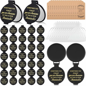 Geetery 50 Sets Inspirational Compact Mirror Bulk Employee Appreciation Gifts Round Makeup Mirror Personal Purse Pocket Mini Mirror with Thank You Tags and Organza Bags for Women Coworker Teacher
