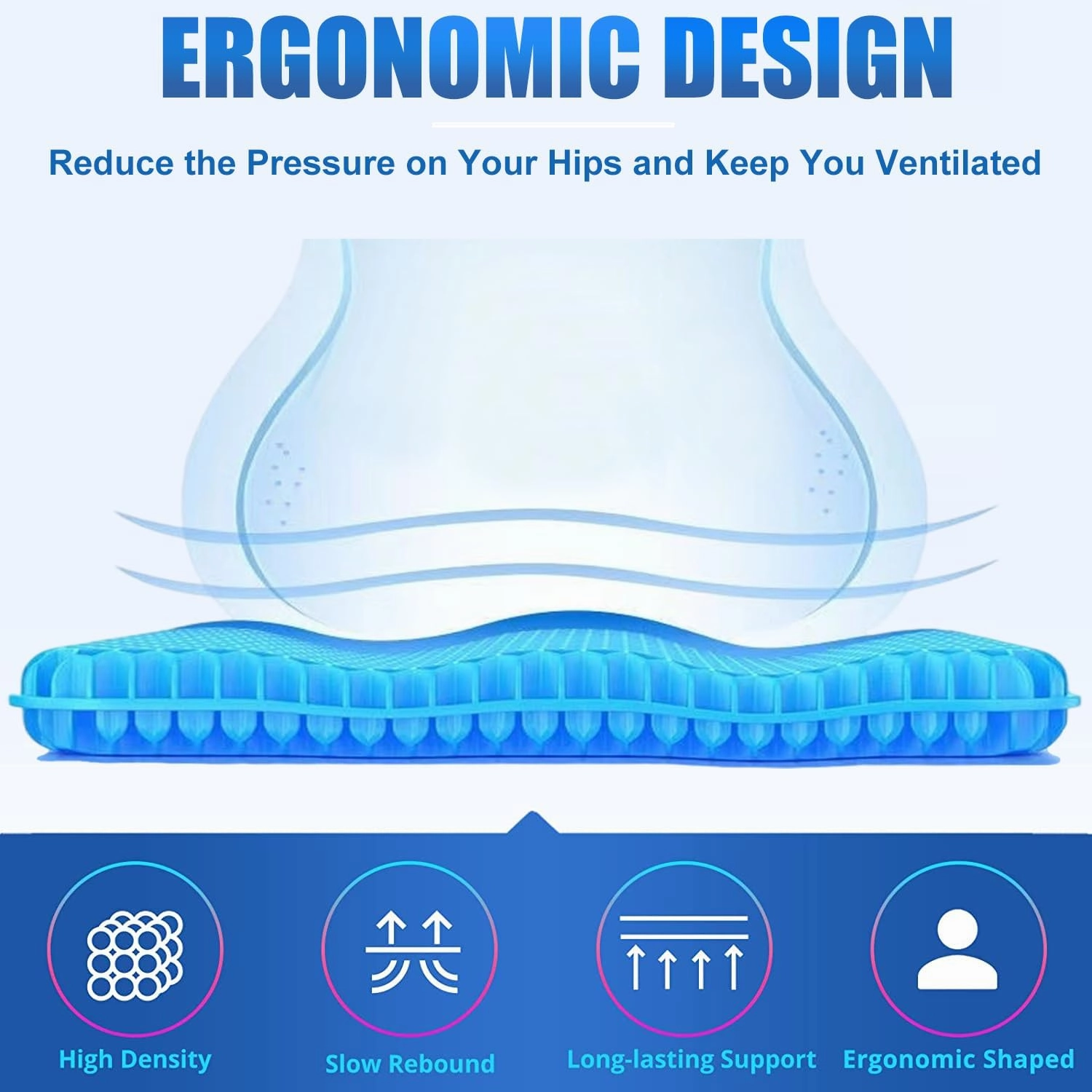 Gel Seat Cushion - Non-Slip Egg Seat Cushion Chair Pads - Office Chair Car Seat Cushion for Sciatica & Back Pain Relief - Coccyx Cushion for Home, Wheelchair, Computer, Desk Chair, Truck