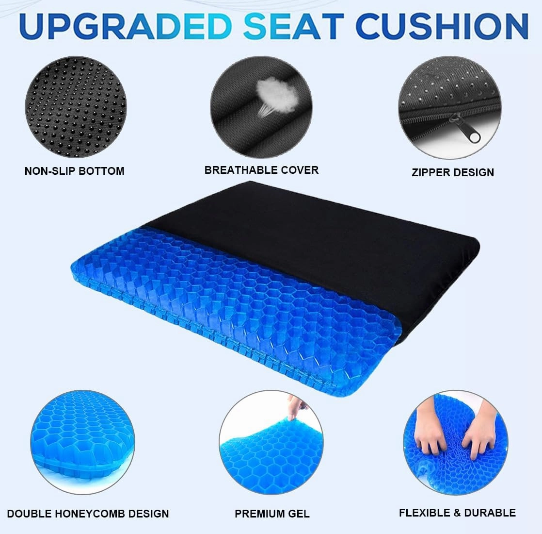 Gel Seat Cushion - Non-Slip Egg Seat Cushion Chair Pads - Office Chair Car Seat Cushion for Sciatica & Back Pain Relief - Coccyx Cushion for Home, Wheelchair, Computer, Desk Chair, Truck