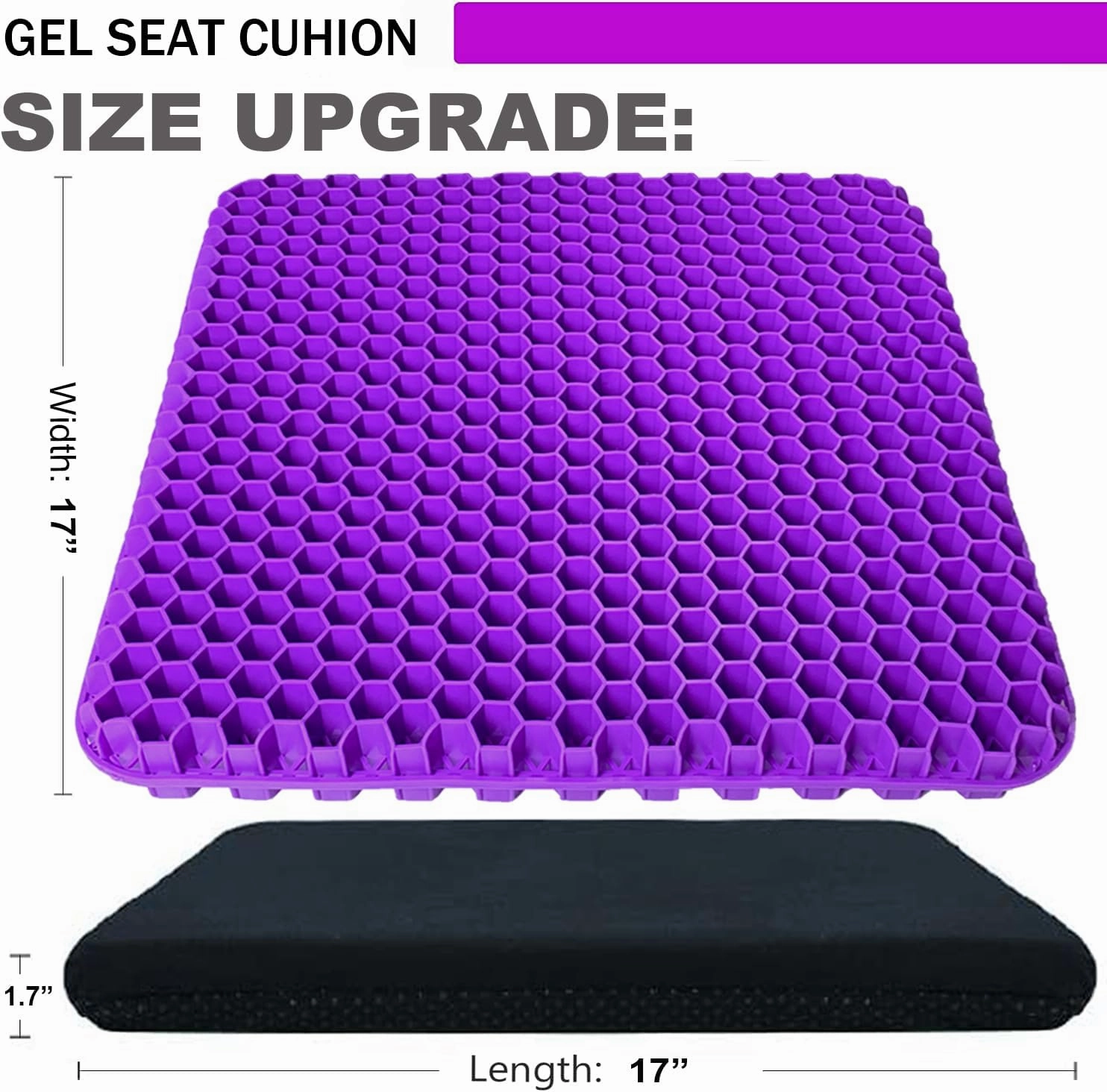 Gel Seat Cushion for Long Sitting Pressure Relief (Super Large & Thick) - Non-Slip Gel Chair Cushion for Back, Sciatica, Tailbone Pain Relief - Seat Cushion for Office Desk Chair, Car, Wheelchair