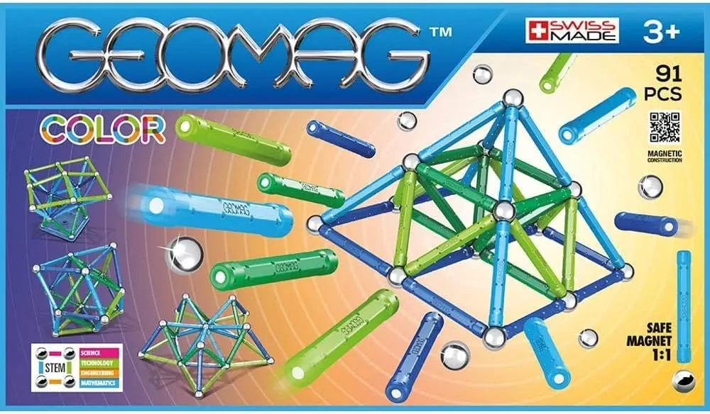 Geomag - COLOR - 91-Piece Magnetic Building Set, Certified STEM Construction Toy, Safe for Ages 3 and Up