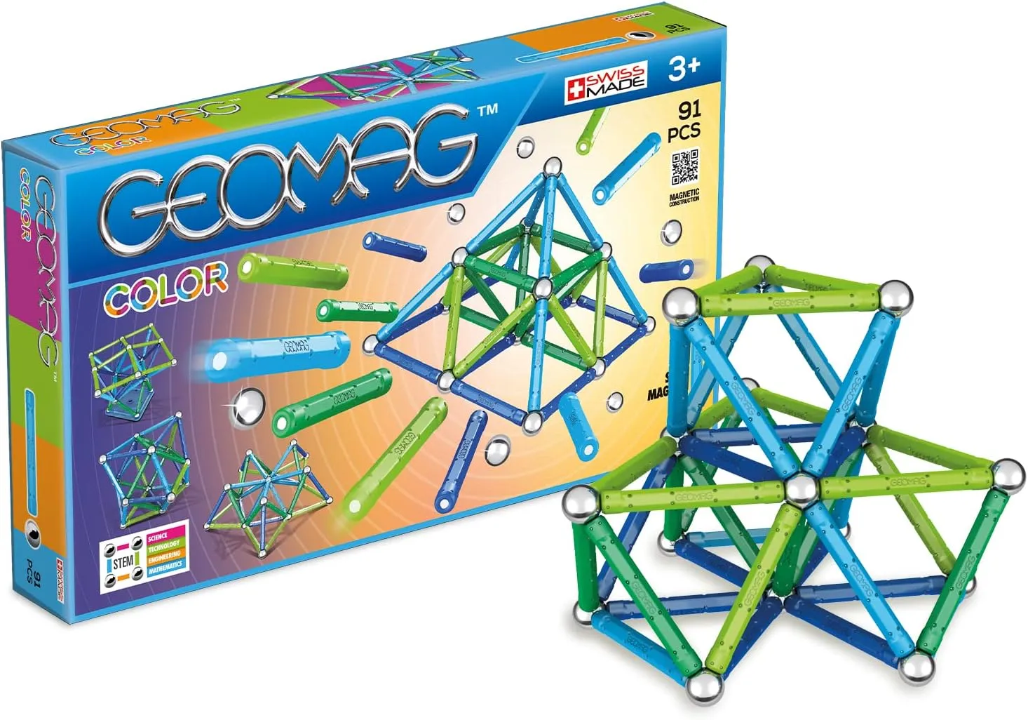 Geomag - COLOR - 91-Piece Magnetic Building Set, Certified STEM Construction Toy, Safe for Ages 3 and Up
