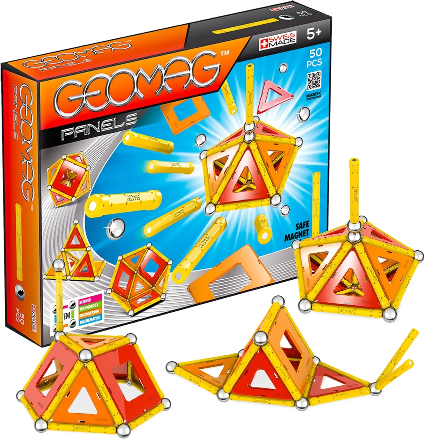 Geomag - PANELS - 50-Piece Magnetic Building Set, Certified STEM Construction Toy, Safe for Ages 5 and Up