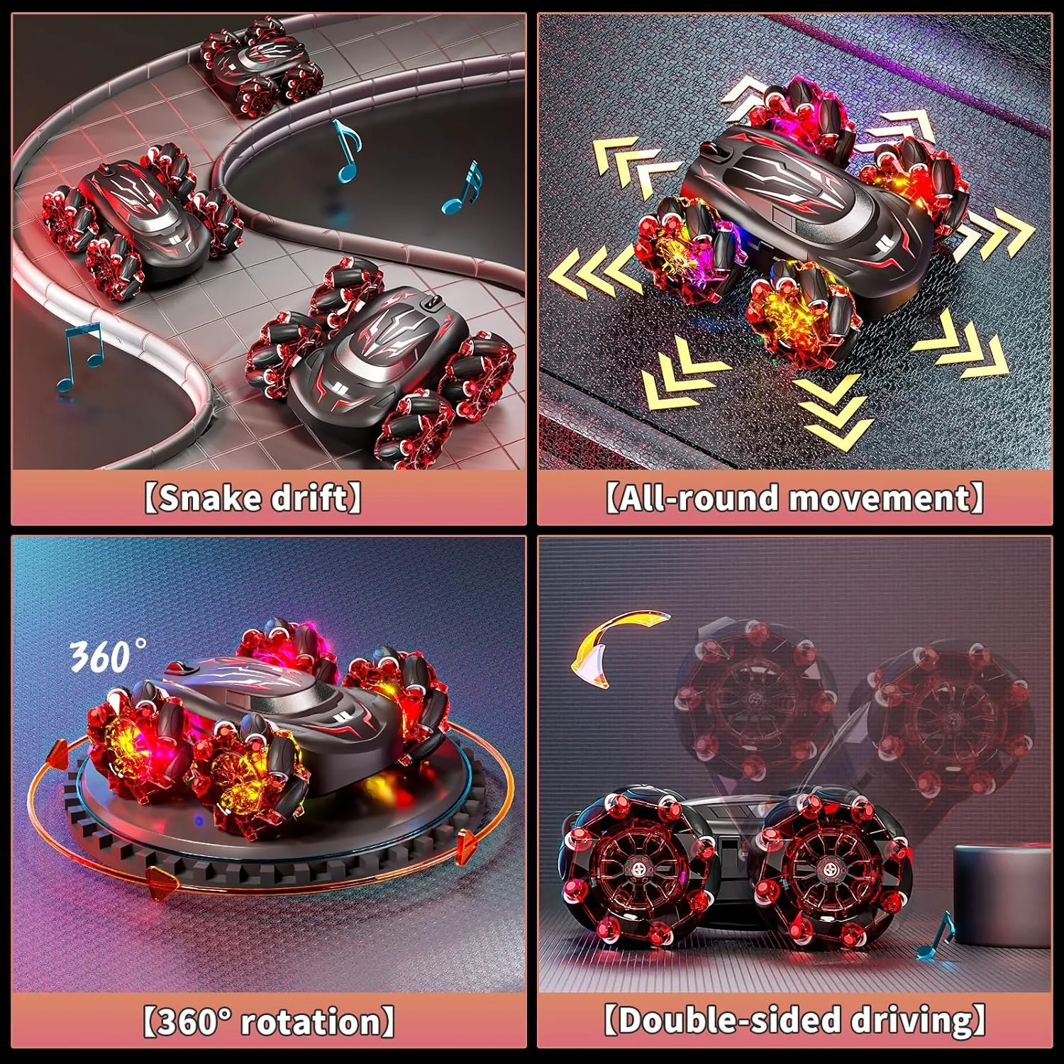 Gesture Sensing RC Stunt Car with LED Lights, Double-Sided Flips Driving 360° Rotating, Sidesway, 2.4GHz 4WD Hand Controlled Remote Control Car for Boy 4-7, 8-12, Birthday Gift for Kids (Red)