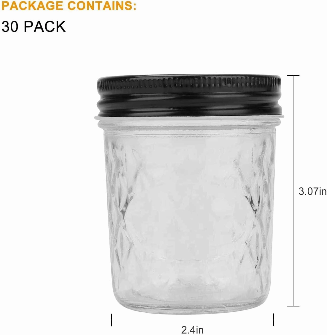Glass Jars With Lids,6 oz Jars With Black Lids Small Clear Canning Jars For Caviar,Herb,Jelly,Jams,Mini Wide Mouth Mason Jars Spice Jars For Kitchen Storage Preserving Food And Party Favors 30 Pack