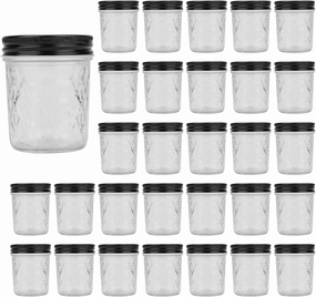 Glass Jars With Lids,6 oz Jars With Black Lids Small Clear Canning Jars For Caviar,Herb,Jelly,Jams,Mini Wide Mouth Mason Jars Spice Jars For Kitchen Storage Preserving Food And Party Favors 30 Pack