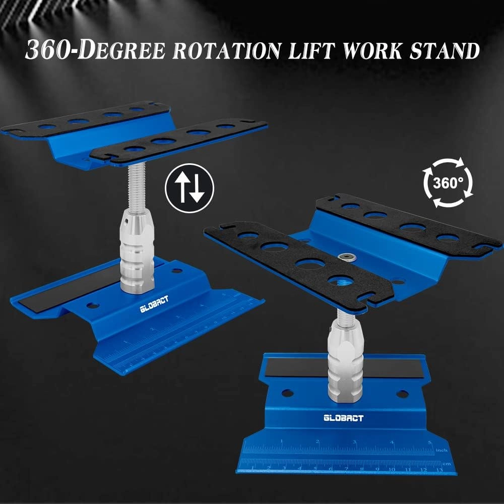 GLOBACT RC Car Repair Work Stand Repair Tool Set 360 Degree Rotation and 521 PCS RC Screws Kit and RC Screwdrivers and Screws Pallet Kit for 1/8 1/10 1/12 1/16 1/18 RC Car Truck Crawler (Blue)