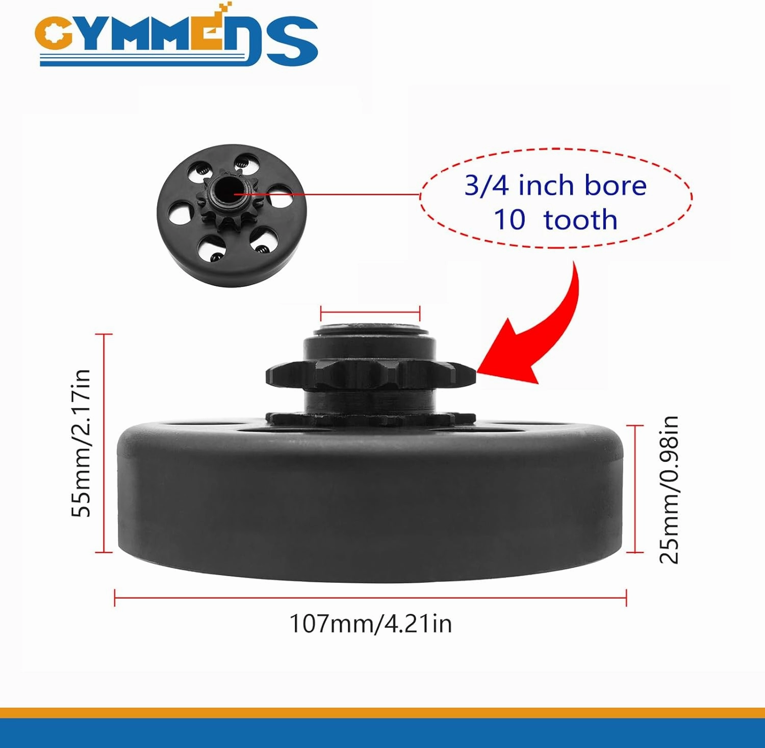 Go Kart Clutch 3/4" Bore 10 Tooth for #40/41/420 Chain, Centrifugal Clutch fit for Predator 212, MiniBike, Go Kart, Lawnmower and Honda GC GX 2-6.5HP Engine Small Engines performance Parts.