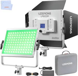Godox Litemons LP600R 60W RGB LED Light Panel with HSI/Gel/FX Modes Barndoor Adjustable Bracket and App Control