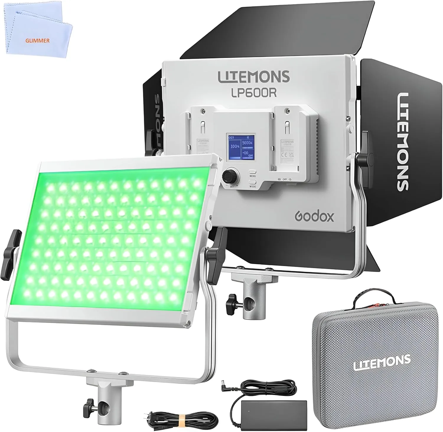 Godox Litemons LP600R 60W RGB LED Light Panel with HSI/Gel/FX Modes Barndoor Adjustable Bracket and App Control