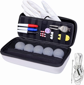 Golf Glove Holder with Removable Golf Glove Shaper Water-Resistant Protective Hard Shell golf bag holder for Phone,Tees, Ball Markers,Repair Tools,Golf Accessories Golf Gifts for Men (Grey)