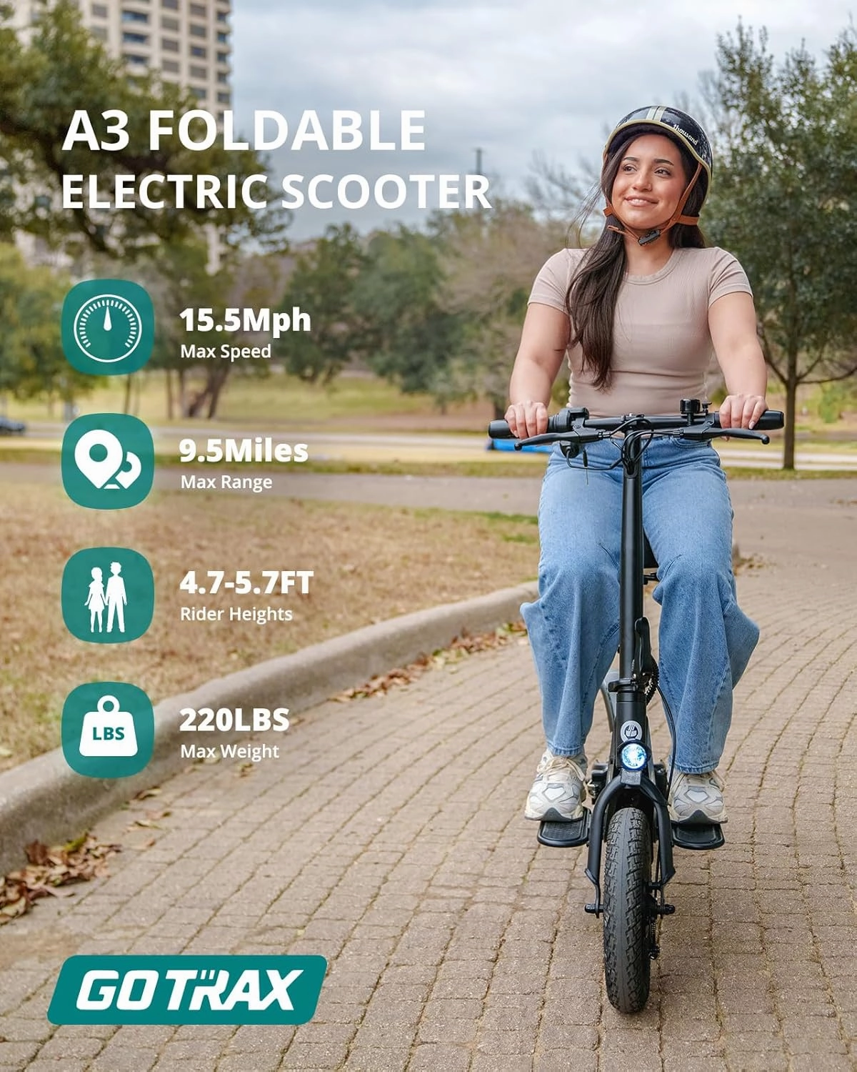 Gotrax A3 Electric Scooter with Seat for Adults, 350W Motor, 15.5MPH Top Speed, Max 9.5 Miles Range, 12" Pneumatic Tire and Height Adujustable Seat, Lightweight and Foldable for Commuting (White)