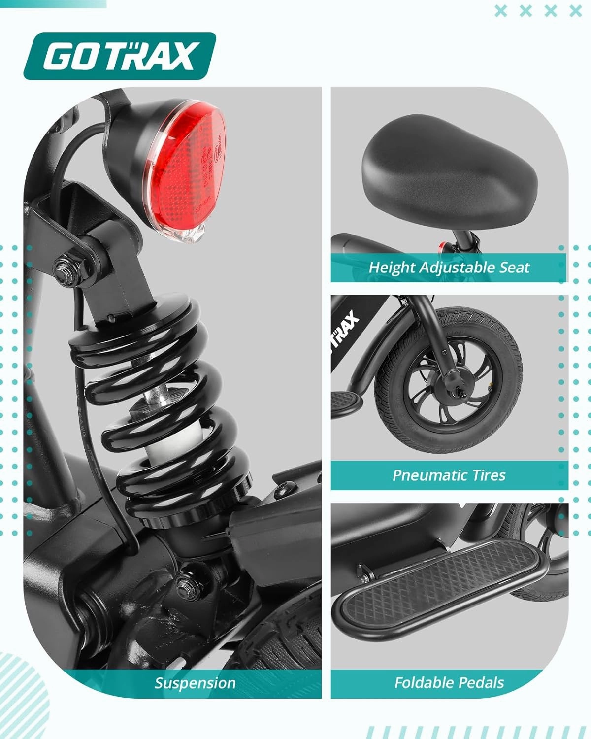 Gotrax A3 Electric Scooter with Seat for Adults, 350W Motor, 15.5MPH Top Speed, Max 9.5 Miles Range, 12" Pneumatic Tire and Height Adujustable Seat, Lightweight and Foldable for Commuting (White)