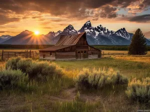 Grand Teton National Park Sunset Moulton Barn Landscape Wyoming Nature Puzzle for Adults and Teens 1000 Pieces Jigsaw Puzzle for Home Decoration Toys and Games,24de20paA463