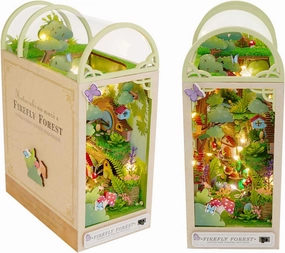 GuDoQi DIY Book Nook Kit, Dollhouse Wood Bookend, Booknook Bookshelf Insert, DIY Miniature Dollhouse Kit, Bookends Model Build for Adult, Gift for Birthday Easter Day, Firefly Forest
