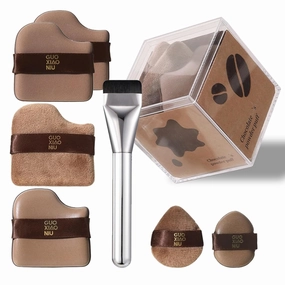 Guo Xiao Niu Makeup Puff, 1 Box Of 6 Pcs Guoxiaoniu Chocolate Color Quick Makeup Foundation Puff Set, Foundation Sponge Puff Cushion Puff Mini Powder Puff Collection (3 set)