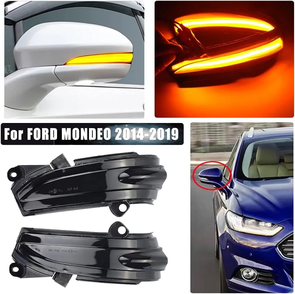 Hacreyatu For-Ford Mondeo MK5 2014-2019 MK V 5 Two LED side fender dynamic turn signal lights, rearview mirror indicator lights (Yellow)