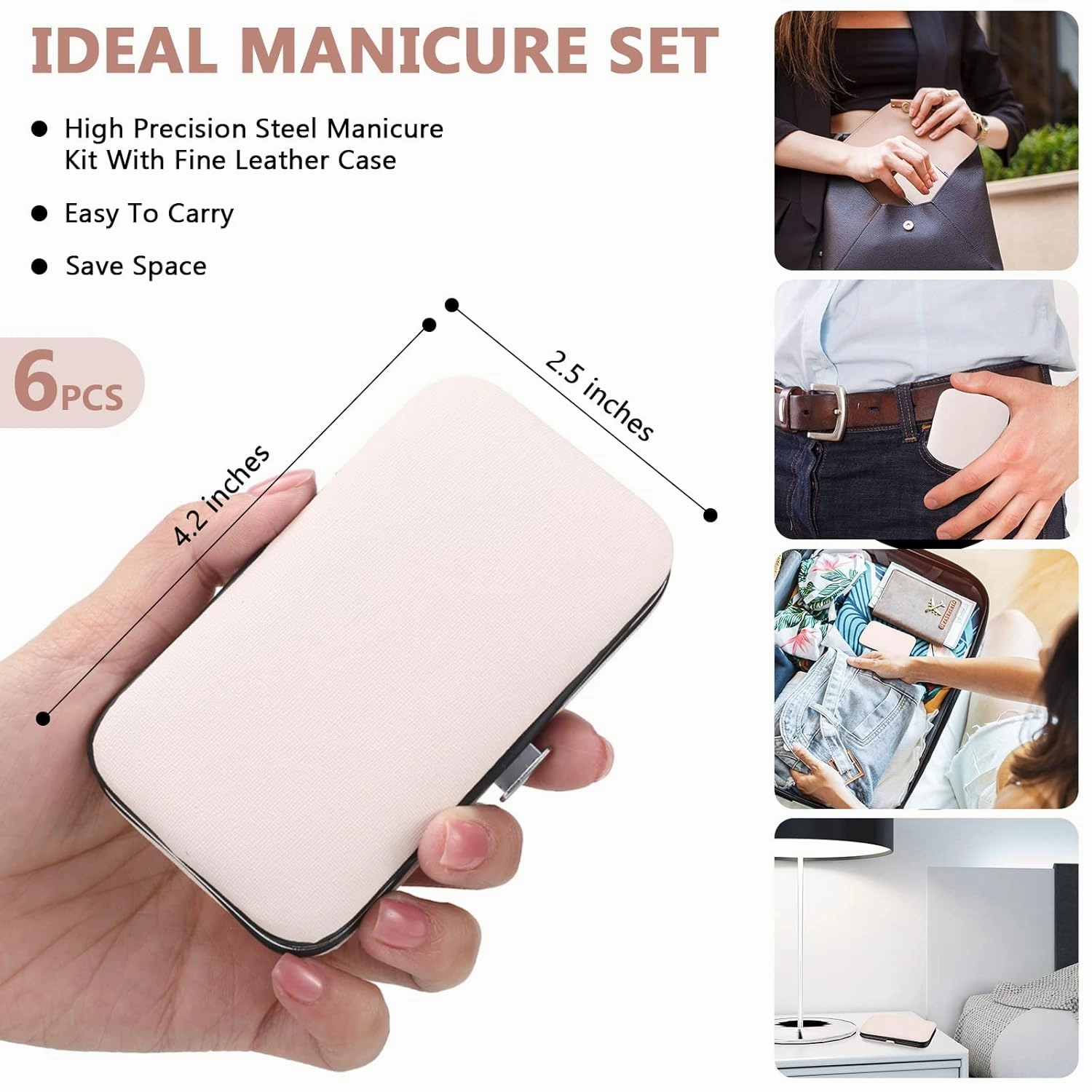 Hanaive 6 Set Manicure Set 48Pcs Nail Clippers Pedicure Kit 8 in 1 Stainless Steel Grooming Kit Professional Nail Care Tools with Luxurious Travel Case for Gift Men Women Father's Day(Rose Gold)