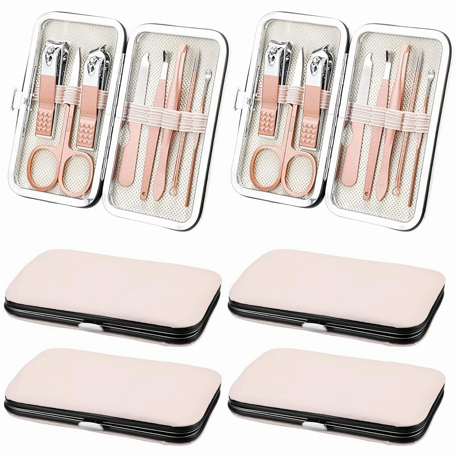 Hanaive 6 Set Manicure Set 48Pcs Nail Clippers Pedicure Kit 8 in 1 Stainless Steel Grooming Kit Professional Nail Care Tools with Luxurious Travel Case for Gift Men Women Father's Day(Rose Gold)