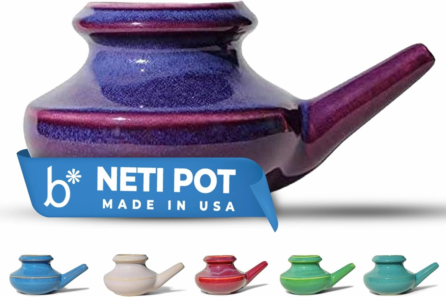 Handcrafted Ceramic Neti Pot - Sinus Tool Kit for Home - Nose & Nasal Cleaner - Dishwasher Safe - Durable Ceramic Neti Pot- Food Grade Ceramic Glazes - Lightweight - Made in USA - 10oz (Purple)