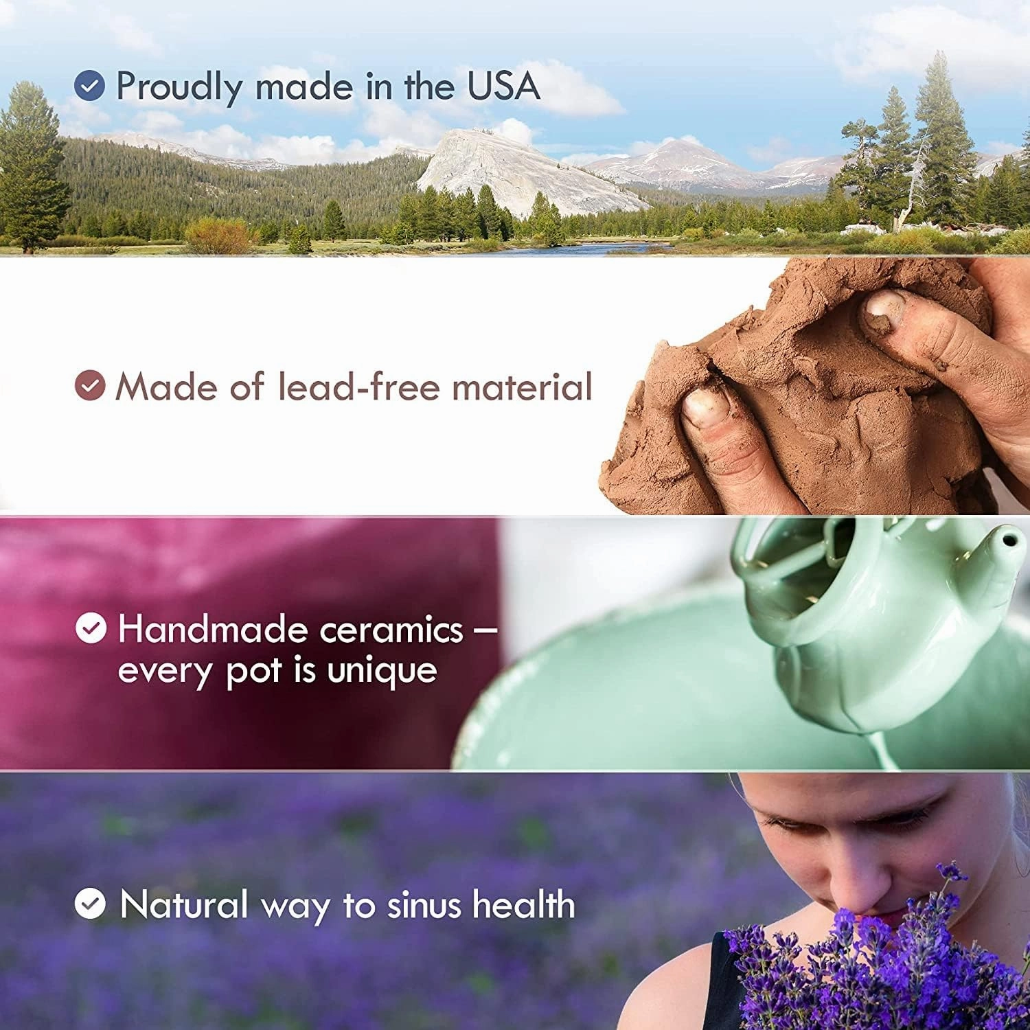 Handcrafted Ceramic Neti Pot - Sinus Tool Kit for Home - Nose & Nasal Cleaner - Dishwasher Safe - Durable Ceramic Neti Pot- Food Grade Ceramic Glazes - Lightweight - Made in USA - 10oz (Purple)
