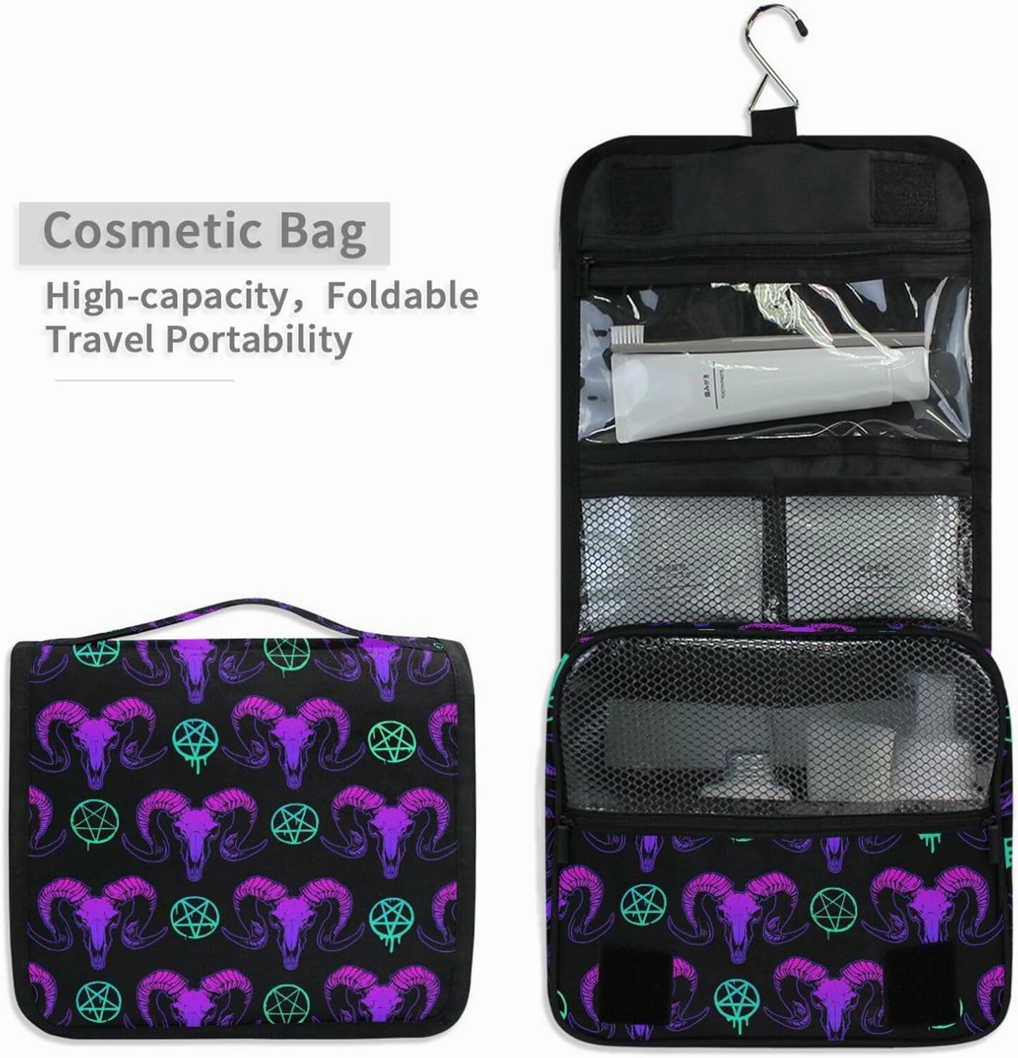 Hanging Toiletry Bag Mystical Ram Skull Makeup Bag Travel bag for Toiletries Portable Toiletry Organizer Bags Toiletry Bag for Women Men, Travel-Essentials Toiletry Bag