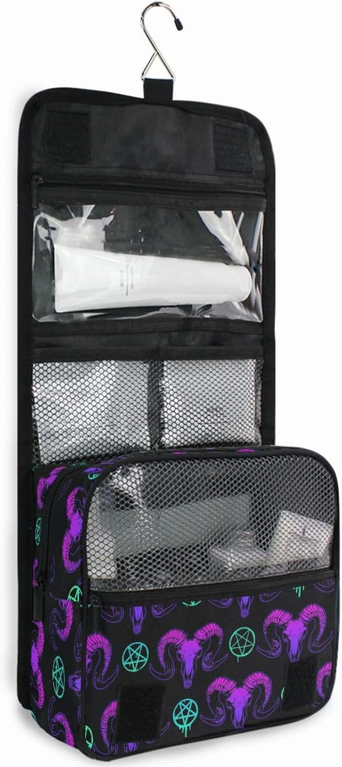 Hanging Toiletry Bag Mystical Ram Skull Makeup Bag Travel bag for Toiletries Portable Toiletry Organizer Bags Toiletry Bag for Women Men, Travel-Essentials Toiletry Bag