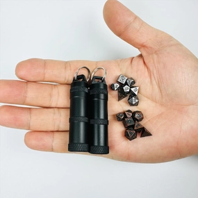 HAOMEJA DND Mini Metal Dice Set 14pcs Small Polyhedral D&D Dice with Portable Dice Box & Necklace & Keychain Portable & Gift Bag Apply to Dungeons and Dragons Dice (Mini Red Copper   Lron & Black)