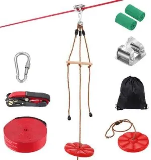 Happybuy 65 ft Zipline Kit for Kids & Adults, Up to 500 lb, Backyard Outdoor Entertainment, Quick Setup with Nylon Safety Harness, Seat & Handlebar