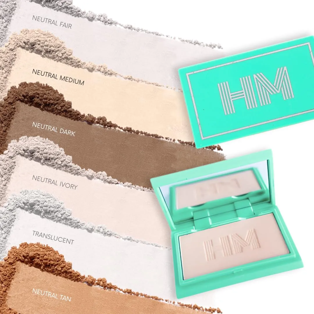 Haute Minute Smooth Setting Vegan Pressed Powder Compact and Matte Blurring Face Powder Foundation Full Coverage – Neutral Ivory – Talc-Free, For Oily & Dry Skin, Travel-Size Makeup with Mirror