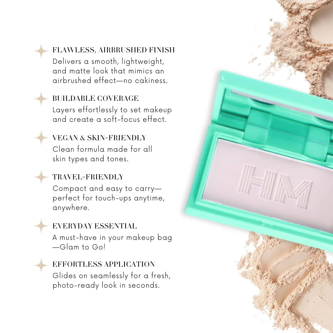 Haute Minute Smooth Setting Vegan Pressed Powder Compact and Matte Blurring Face Powder Foundation Full Coverage – Neutral Ivory – Talc-Free, For Oily & Dry Skin, Travel-Size Makeup with Mirror