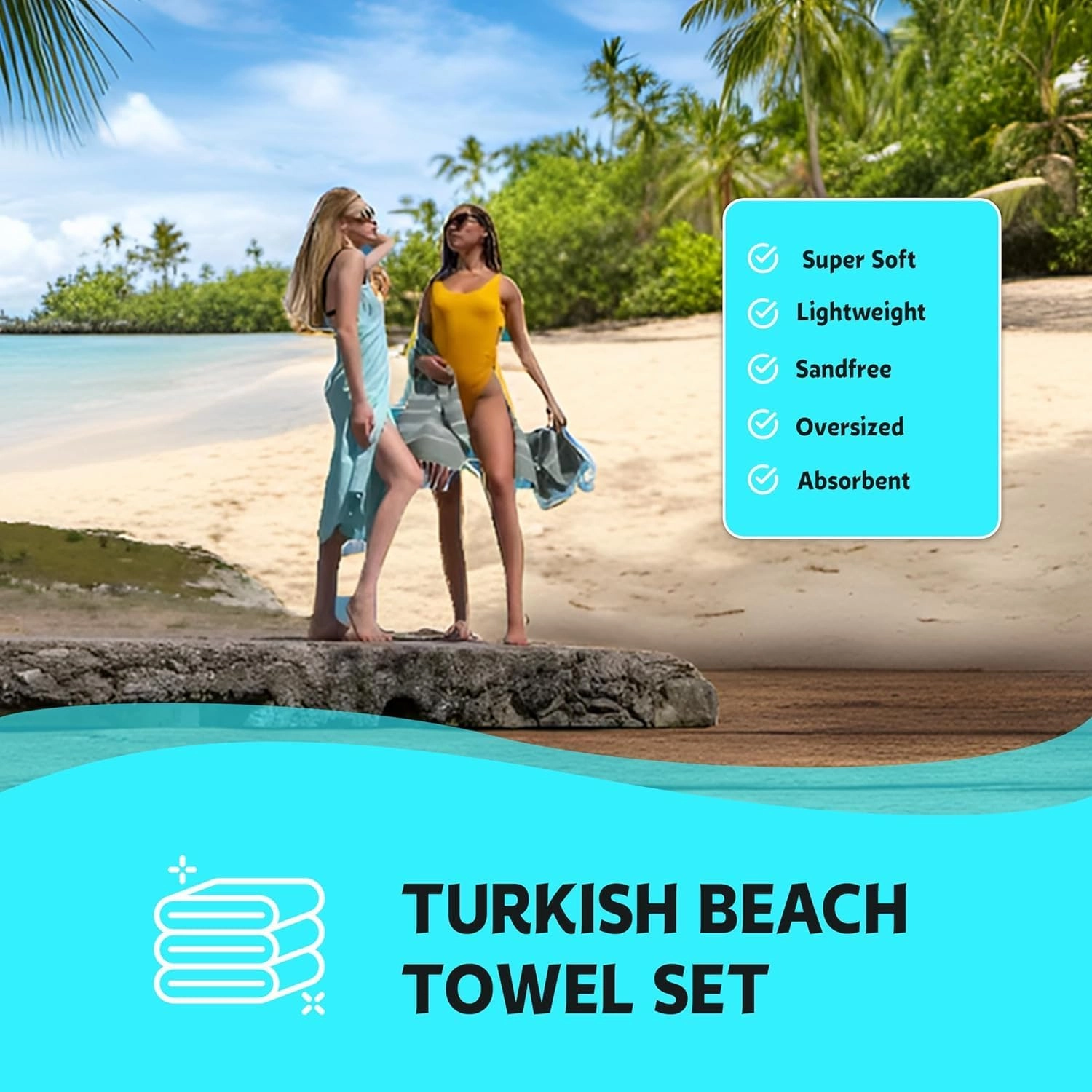 HAVLULAND Turkish Beach Towels Oversized, 100% Cotton Bulk Large Bath Pool Towel Quick Dry Absorbent Sand Free Light Weight Travel Blanket Summer Essentials Clearance (Set of 18)