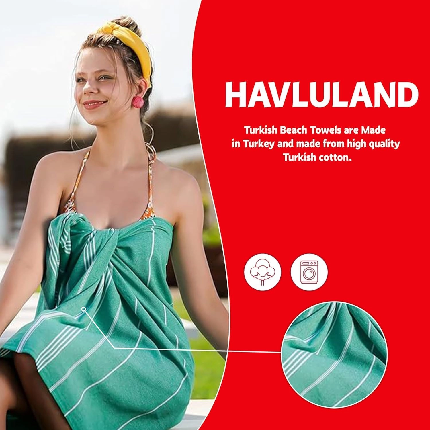 HAVLULAND Turkish Beach Towels Oversized, 100% Cotton Bulk Large Bath Pool Towel Quick Dry Absorbent Sand Free Light Weight Travel Blanket Summer Essentials Clearance (Set of 18)