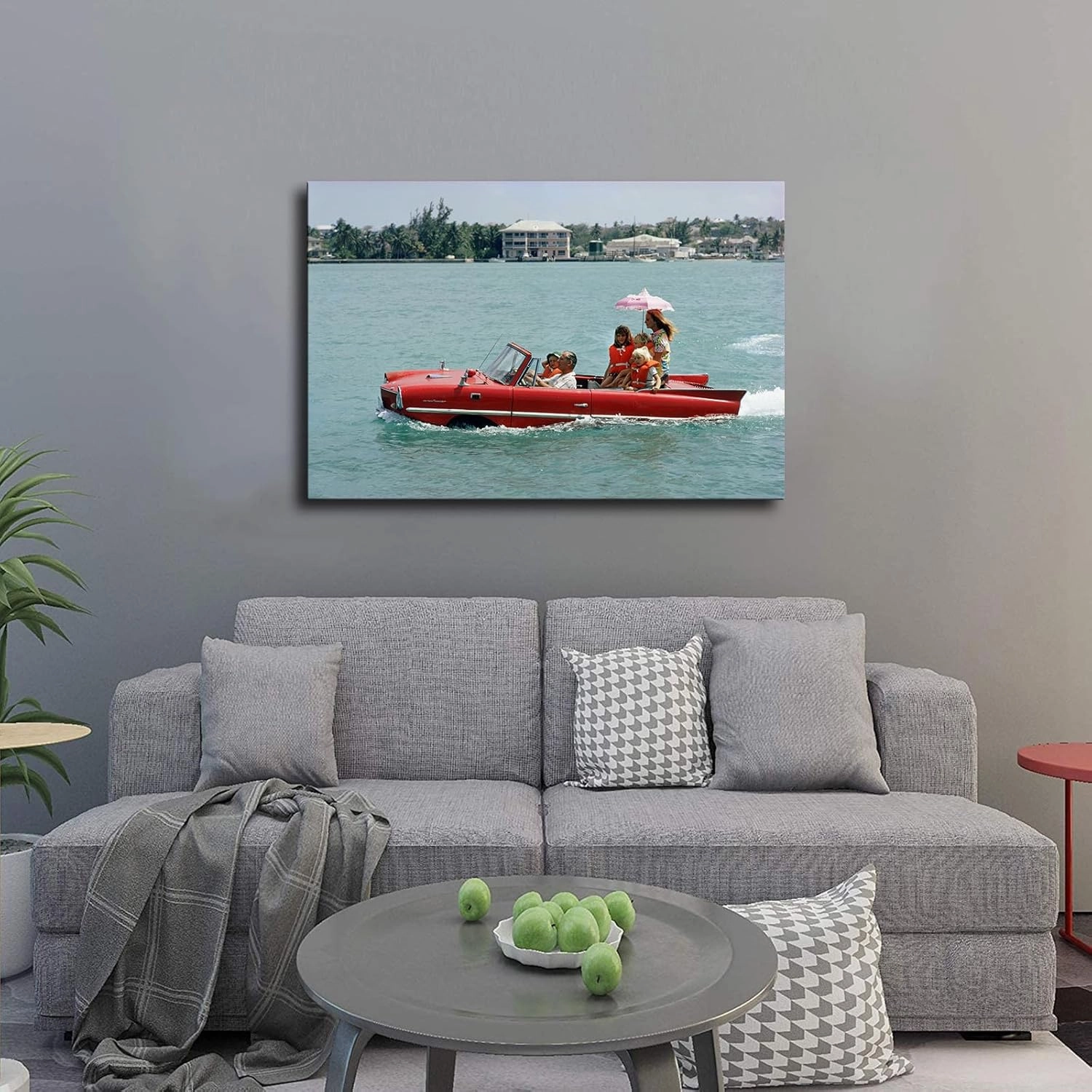 HD Aesthetic Art canvas prints-Sea Drive Amphibious Car Resort Beach Poster Photographer Slim Aarons posters wall art decorations suitable for kitchens homes offices hotels etc (20x30inch-Unframed)