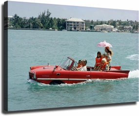 HD Aesthetic Art canvas prints-Sea Drive Amphibious Car Resort Beach Poster Photographer Slim Aarons posters wall art decorations suitable for kitchens homes offices hotels etc (20x30inch-Unframed)
