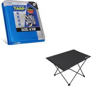 Heavy Duty Tarp Cover (5.5Mil, 6'×8‘   Folding Camping Table （Large）