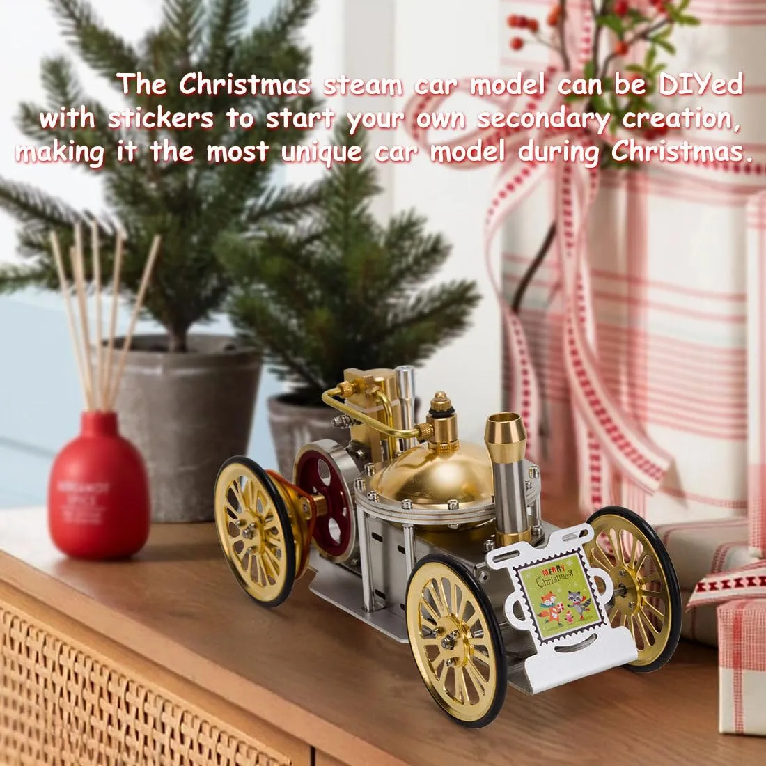 Helixsun Steam Engine Toy, Power Engine Model, ENJOMOR Christmas Metal Steam-Powered Car Model, Creative Room Decoration,Scientific Education Toy for Kids and Adults, Ideal Gift