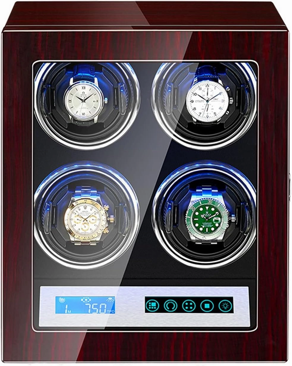 High End Automatic Watch Winder Watches with Touch Screen LED Lighting LCD Digital Display Adjustable Watch Pillows Motor Lady and Man Watch Display Case (4 0)
