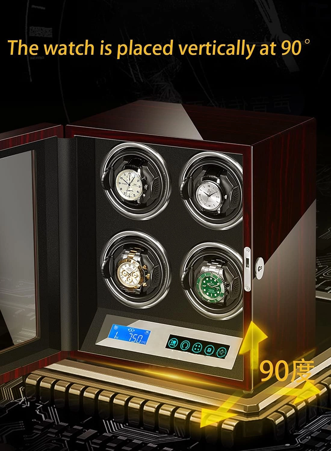 High End Automatic Watch Winder Watches with Touch Screen LED Lighting LCD Digital Display Adjustable Watch Pillows Motor Lady and Man Watch Display Case (4 0)