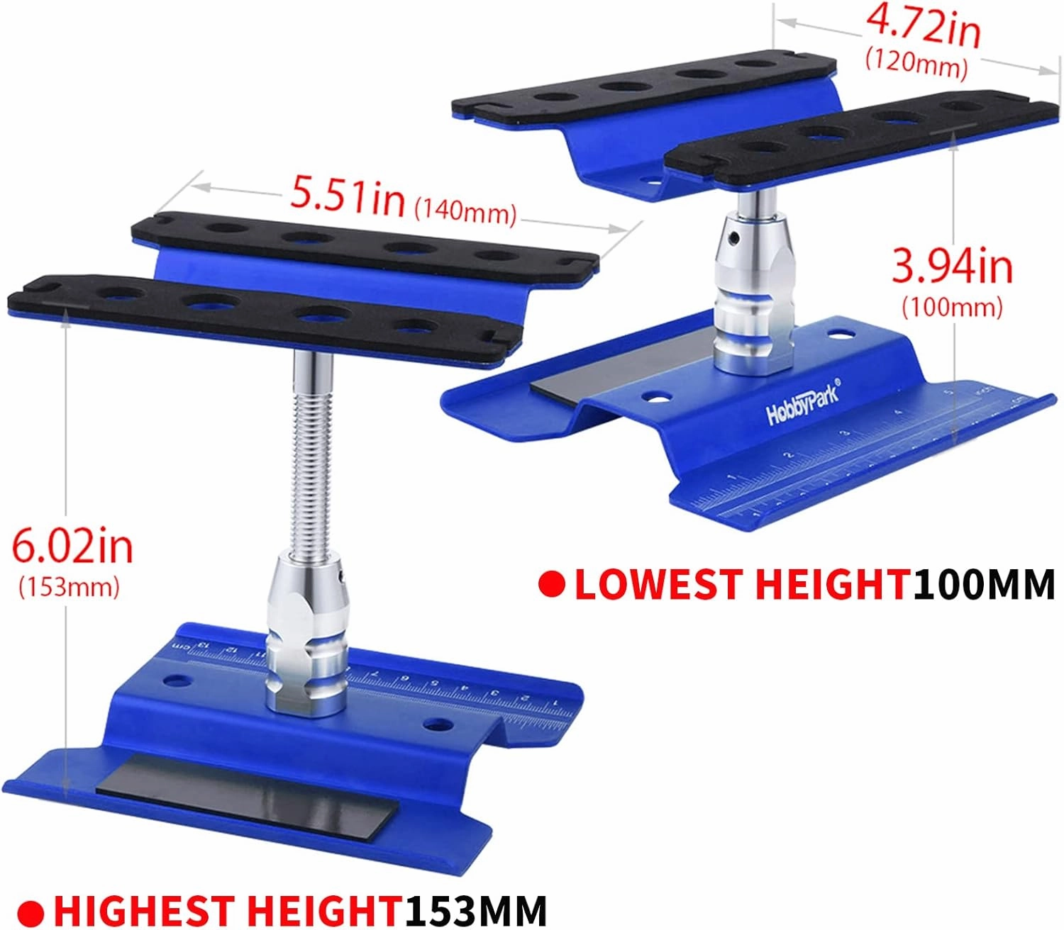 Hobbypark Aluminum RC Car Work Stand Repair Workstation 360 Degree Rotation Lift Or Lower, RC Hex Driver Tools 6-in-1 for 1/10 1/12 1/14 1/16 1/18 Scale (Blue)