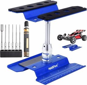 Hobbypark Aluminum RC Car Work Stand Repair Workstation 360 Degree Rotation Lift Or Lower, RC Hex Driver Tools 6-in-1 for 1/10 1/12 1/14 1/16 1/18 Scale (Blue)