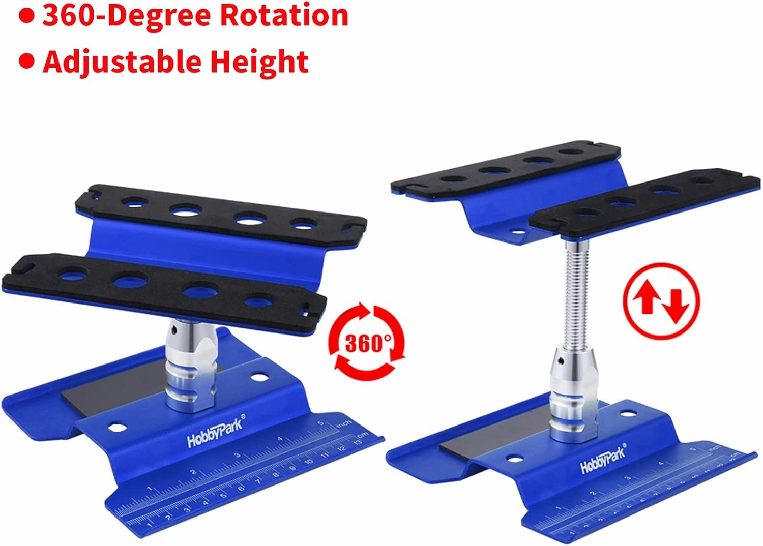 Hobbypark Aluminum RC Car Work Stand Repair Workstation 360 Degree Rotation Lift Or Lower, RC Hex Driver Tools 6-in-1 for 1/10 1/12 1/14 1/16 1/18 Scale (Blue)